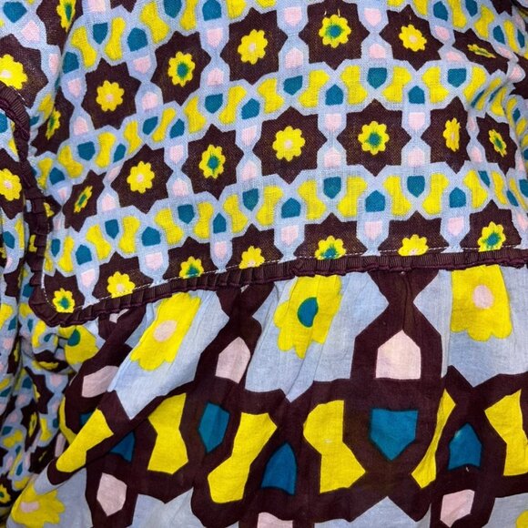 yvonne's Hand made fabulous tile print brown yellow print tunic dress XS - Picture 5 of 5
